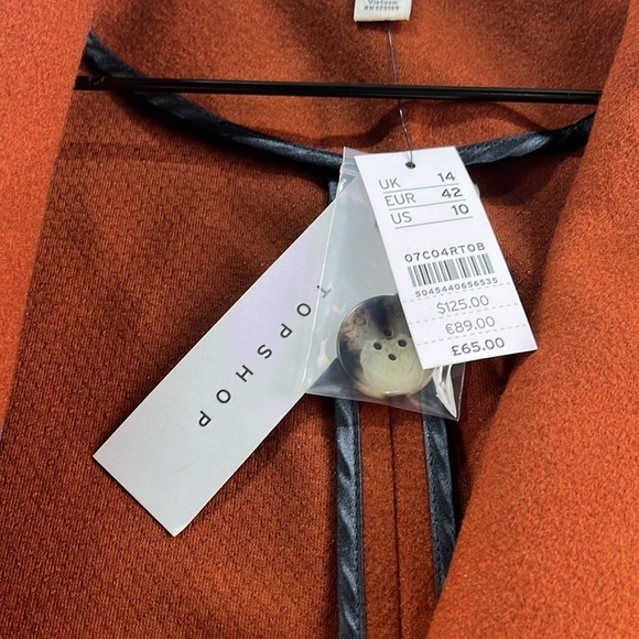 Topshop Peacoat Burnt Orange Wool Blend Coat Women's Size 10 NWT - Picture 7 of 10